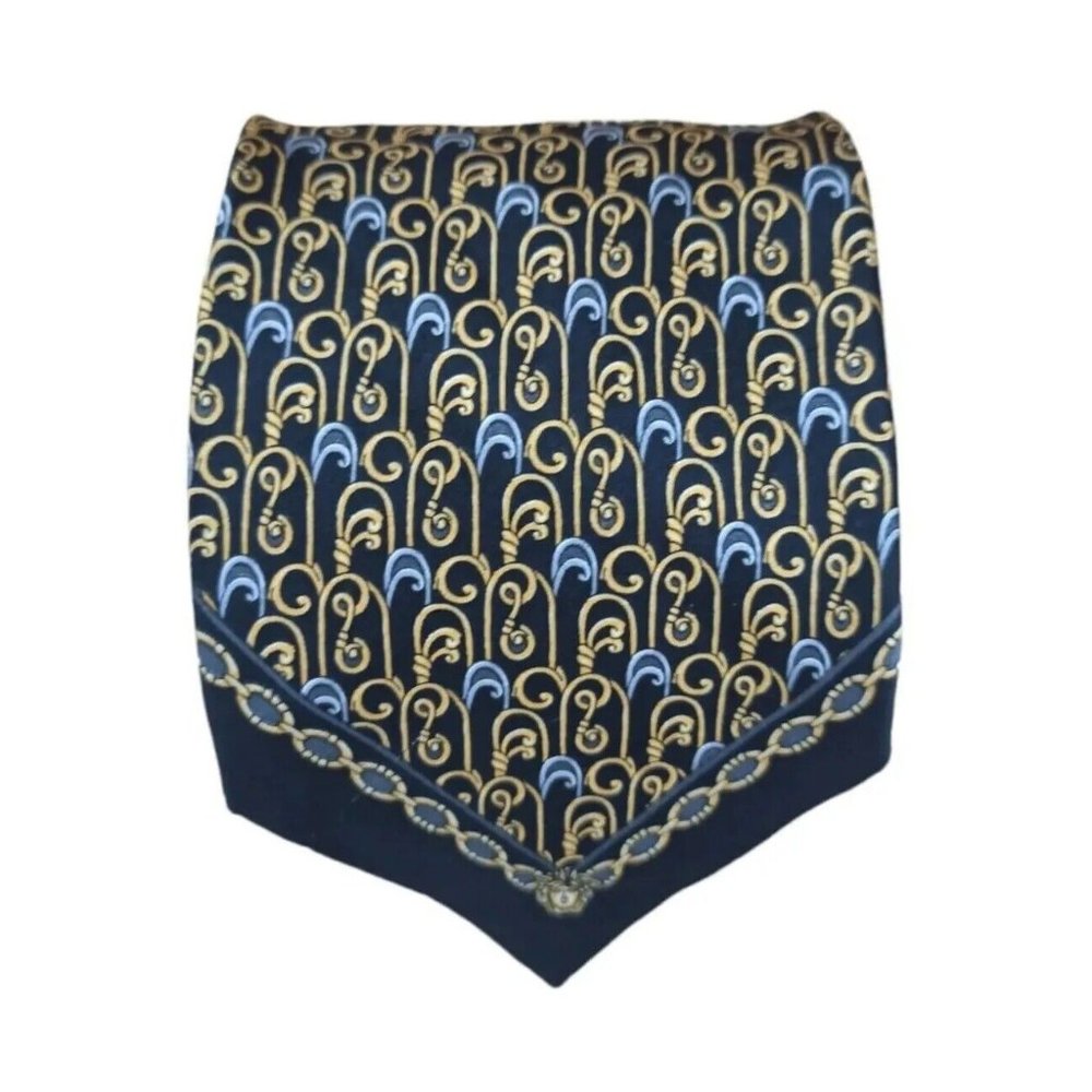 GIANNI VERSACE Black Geometric Medusa Silk Tie ITALY 57"/ 3.7" EC